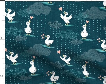 Ducks Fabric - Ducks Love Rain - Dark Teal By Pinky Wittingslow - Ducks Cotton Fabric By The Yard With Spoonflower