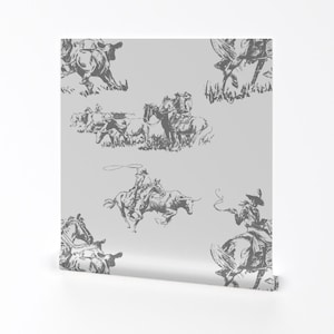Western Removable Peel and Stick Wallpaper - Cowboy Cowgirl Cattle Ranch Roping - Wall Art Wall Decor - Cowboy Toile by hansonhomesolutions