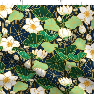 Bohemian Geometric Lily Floral Green And White Fabric - Lily Pond By Stolenpencil - Bohemian Cotton Fabric By The Yard With Spoonflower