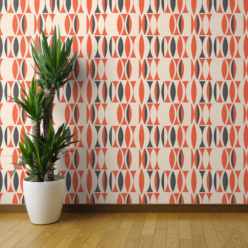 Field In Red By Chicca Besso Retro Geometric Wallpaper Vintage Custom Printed Removable Self Adhesive Wallpaper Roll by Spoonflower