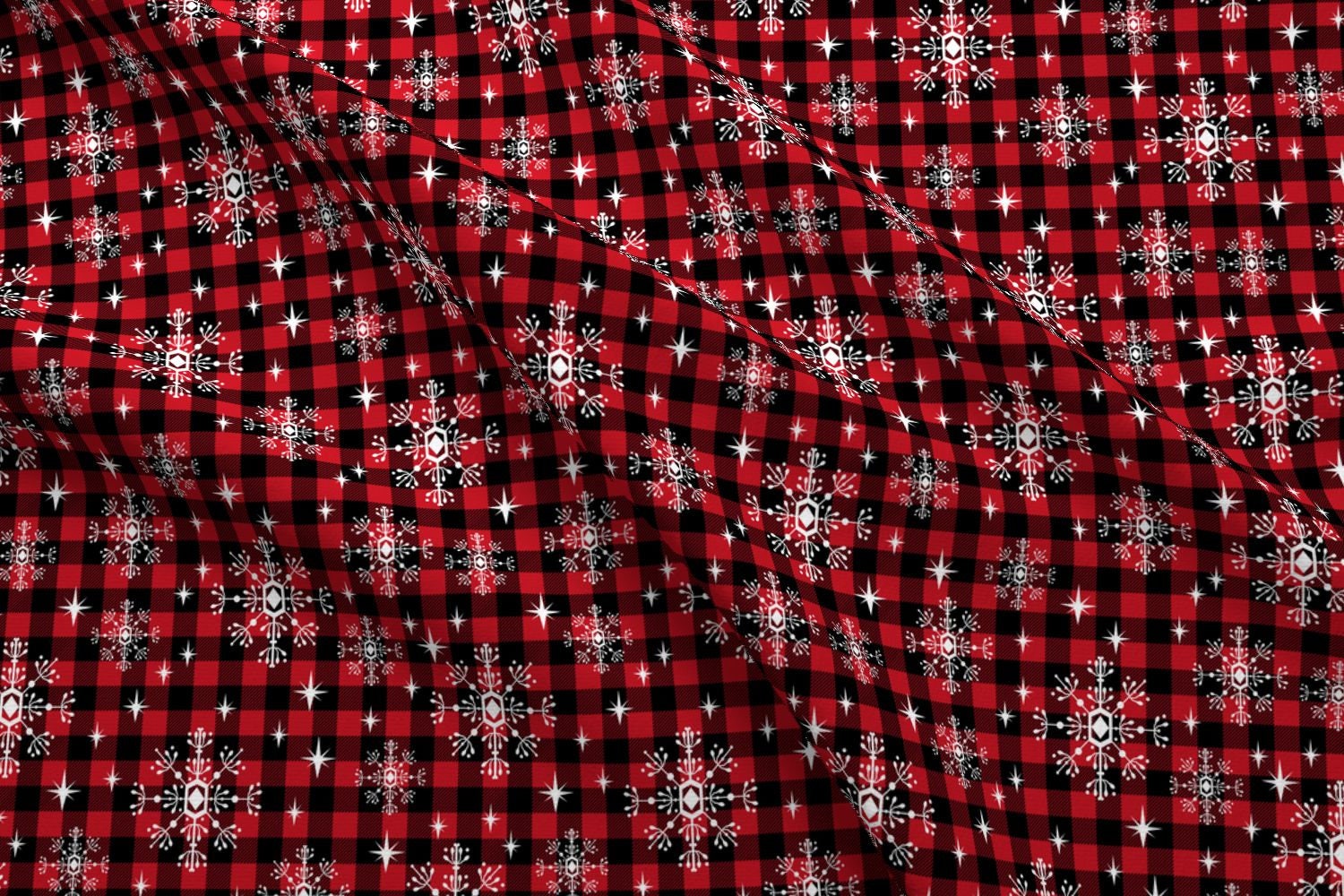 Christmas Plaid Fabric Red Black Buffalo Plaid Snowflakes Etsy