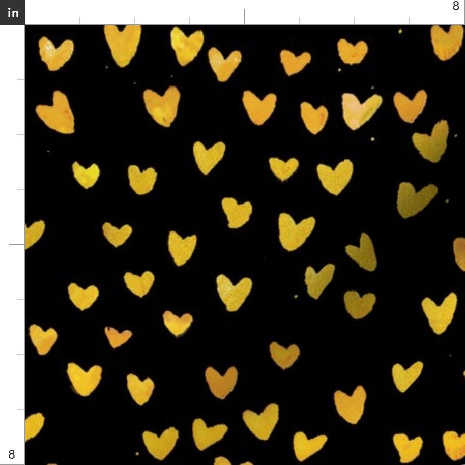 Black and Gold Heart Fabric Goldhearts Fromheaven by Etsy