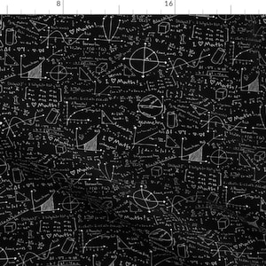 Geek Fabric - Pages Of Equations By Robyriker - Black White Nerd Mathematics Science Classroom Cotton Fabric By The Yard With Spoonflower