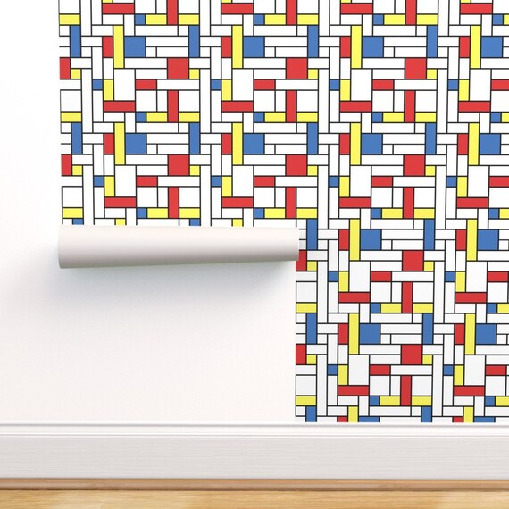 Midcentury Wallpaper Mod Mondrian Block By Studiofibonacci Etsy