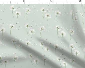 Dusty Blue Dandelion Flowers Fabric - Dandelions By Runningriverdesign - Dandelion Floral Cotton Fabric By The Yard With Spoonflower