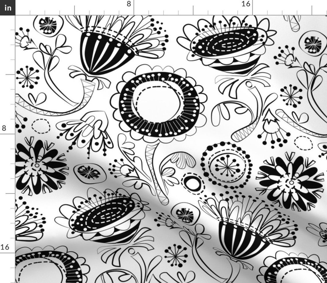 Black and White Flower Fabric Flower Fun Toss Coloring Book Etsy