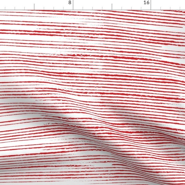 Red White Stripe Fabric - Red Stripes Distressed by furbuddy - Modern Stripes Spring Summer Lines Drawn  Fabric by the Yard by Spoonflower