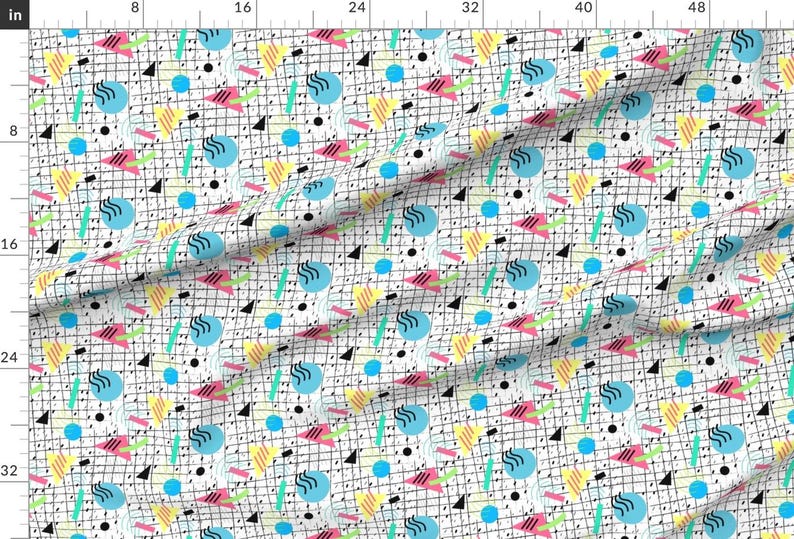 Geometric Fabric - Memphis Style Vibes (Light) By Hollybender - Geometric 80s Retro Aqua Pink Cotton Fabric By The Yard With Spoonflower Bild 2