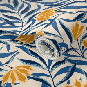 Carta da parati vintage Cottagecore autoadesiva - Fiori rampicanti blu - Decorazione murale rimovibile - Fiori rampicanti di denesannadesign immagine 3