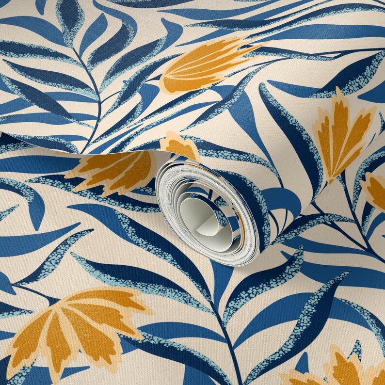 Carta da parati vintage Cottagecore autoadesiva - Fiori rampicanti blu - Decorazione murale rimovibile - Fiori rampicanti di denesannadesign immagine 3