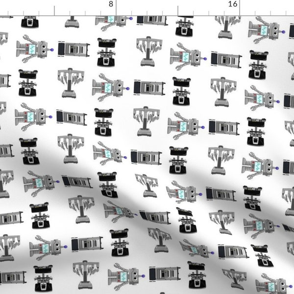 Robotic Surgery Gray Fabric - Surgery Robots By Surgi Caps By Lexi - Robotic Surgery Bots Cotton Fabric By The Yard With Spoonflower