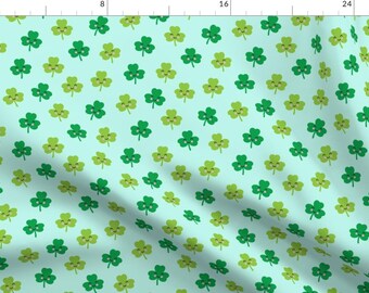 Shamrock Fabric - St Patricks Day By Littlearrowdesign - Green Blue Four Leaf Clovers Irish Luck Cotton Fabric By The Yard With Spoonflower
