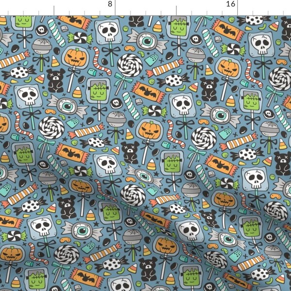 Halloween Candy Fabric - Trick Or Treat Halloween Fall Candy On Dark Blue Navy By Caja Design - Cotton Fabric By The Yard With Spoonflower