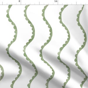 Sage Green Stripe Fabric - Watercolor Waves Scalloped by trellishill - Simple Minimal Green White  Fabric by the Yard by Spoonflower