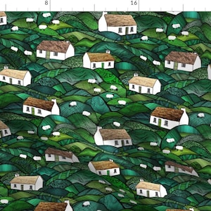 Whimsical Fabric - Rolling Sheep Fields by irishvikingdesigns - Farmland Sheep Irish Scottish Cottage Lamb Fabric by the Yard by Spoonflower