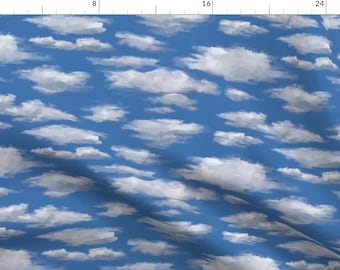 Clouds Fabric - Breezy Blue Sky Fluffy Spring Summer Day Carolina Blue Clouds By Kadenza - Cotton Fabric By The Yard With Spoonflower