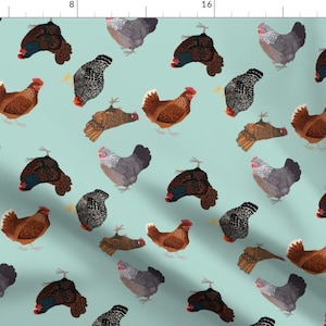 Blue Chickens Farming Fabric - Chickens Blue By Emilyrosethomson - Chickens Farm Animals Cotton Fabric By The Yard With Spoonflower