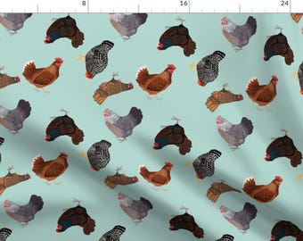 Blue Chickens Farming Fabric - Chickens Blue By Emilyrosethomson - Chickens Farm Animals Cotton Fabric By The Yard With Spoonflower