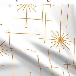 Mid Century Fabric - Orbs Starburst by tonyanewton - Atomic Starbursts White Orange Stars Abstract Modern Fabric by the Yard by Spoonflower