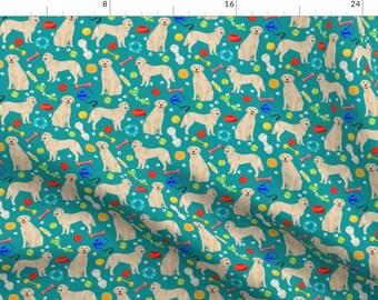 Golden Retriever Fabric - Golden Retrievers Fabric Dogs Teal By Petfriendly - Golden Retriever Cotton Fabric By The Yard With Spoonflower