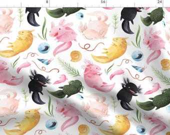 Salamander Fabric - Axolotl  by ktscarlett_ - Mexican Wildlife Gaming Watercolor Amphibian Pet Fabric by the Yard by Spoonflower
