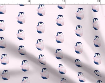 Penguin Fabric - Baby Penguin Pink By Cest_La_Viv - Watercolor Nursery Animals Cotton Fabric By The Yard With Spoonflower