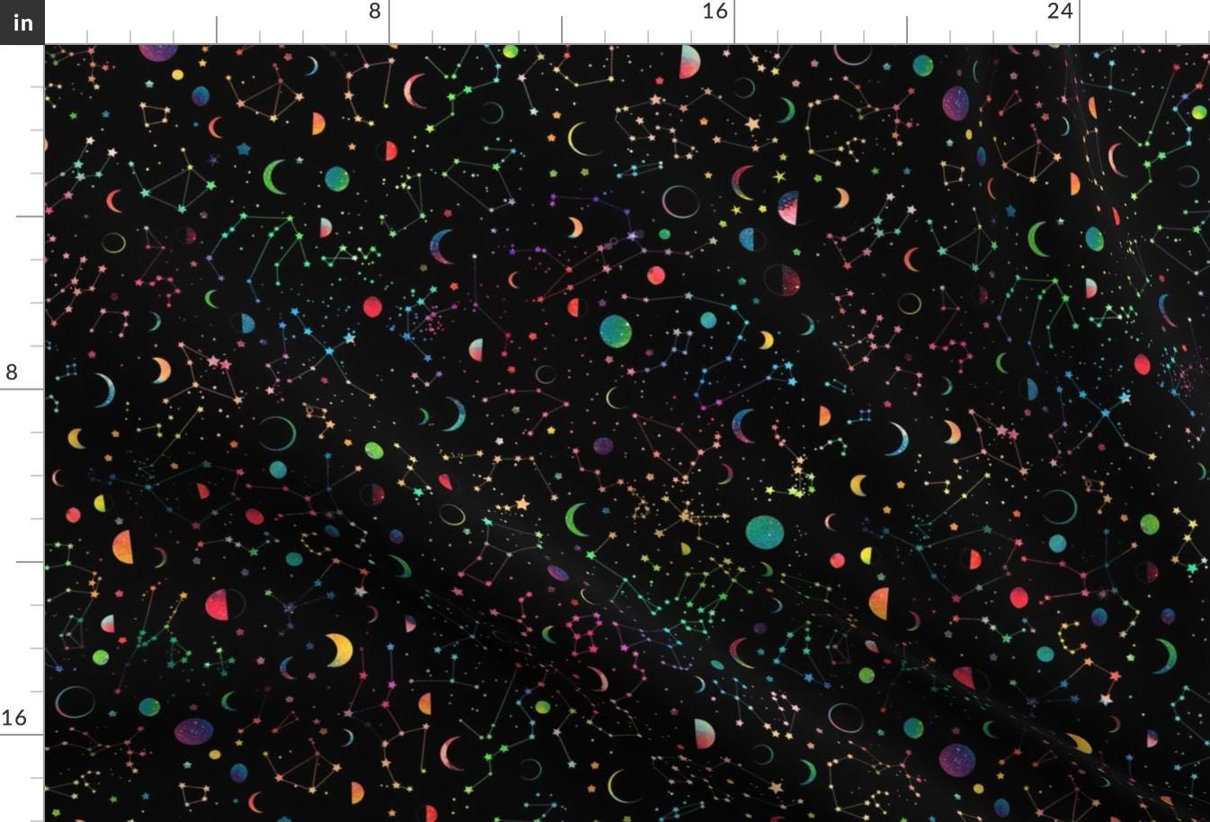 Constellations Fabric - Rainbow Constellations And Moons Black Background By Emeryallardsmith - Galaxy Astronomy Fabric With Spoonflower