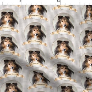 Shetland Fabric - Sheltie On Check By Pateisen - Shetland Sheepdog Dog Breed Gray White Gingham Cotton Fabric By The Yard With Spoonflower