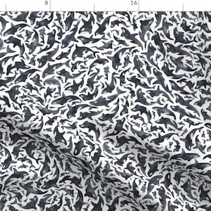 Orca Fabric - Orca Killer Whale Pattern By Elena O'Neill Illustration Black & White Watercolor - Cotton Fabric By The Yard With Spoonflower