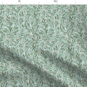 Floral Fabric - Regency Floral In Dark Green Snow Flowers By Thistleandfox - Modern Sage Floral Cotton Fabric By The Yard With Spoonflower
