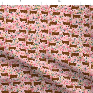 Show Cattle Fabric - Hereford Cow Cattle Floral Farm Animal Pink By Petfriendly- Cattle Livestock Cotton Fabric by the Yard with Spoonflower