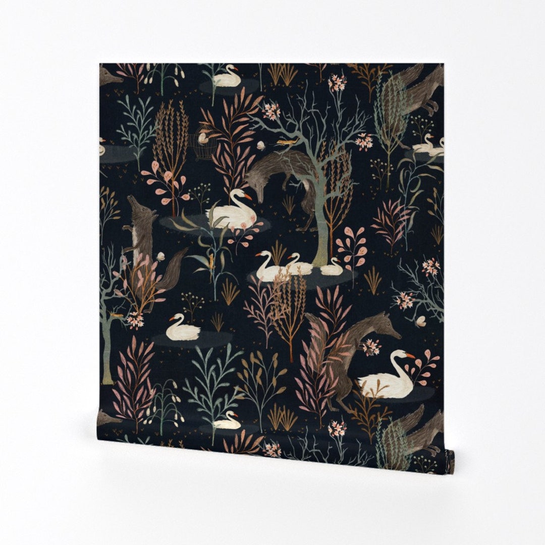 Swans Wallpaper the Black Forest by Katherine Quinn Black White Aquatic ...