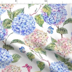 Blue Hydrangea Fabric - Hydrangea by depiano - Spring Summer Watercolor Botanical Hydrangea Wildflowers Fabric by the Yard by Spoonflower