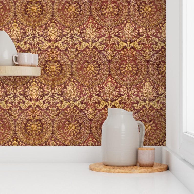 Damask Wallpaper - Catherine Of Aragon By Peacoquettedesigns - Damask Custom Printed Removable Self Adhesive Wallpaper Roll by Spoonflower image 7