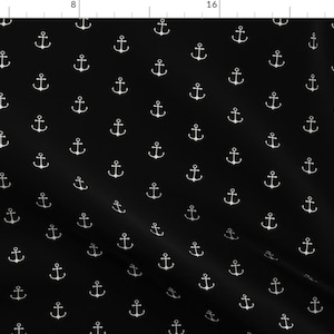 Nautical Fabric - Anchor Black - Off White By Kimsa - Anchor Cotton Fabric By The Yard With Spoonflower