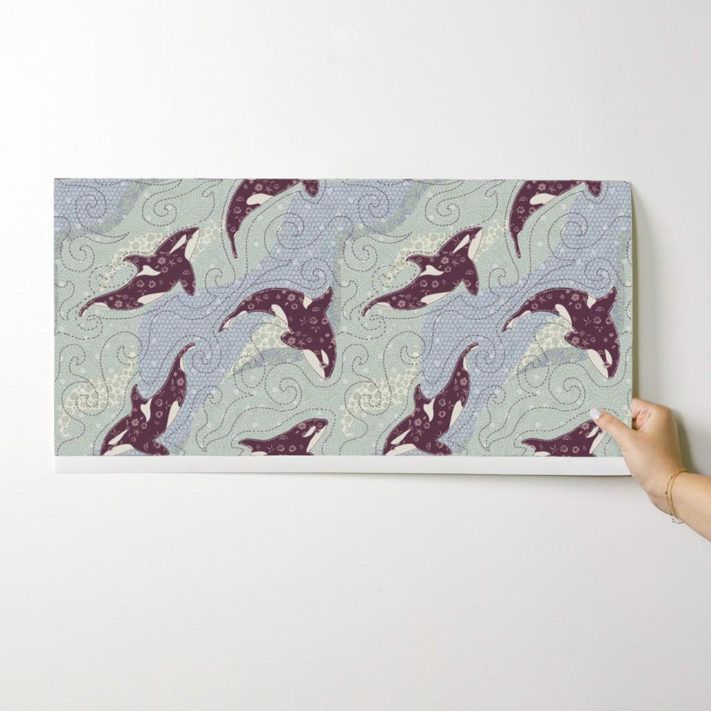 Orca Wallpaper - Patchwork Orca Sea by Ivala - Blue Ocean Killer Whales ...