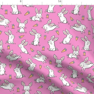 Bunnies Fabric - Bunnies Rabbits Carrots On Pink By Caja Design - Bunnies Pink Easter Carrots Cotton Fabric By The Yard With Spoonflower