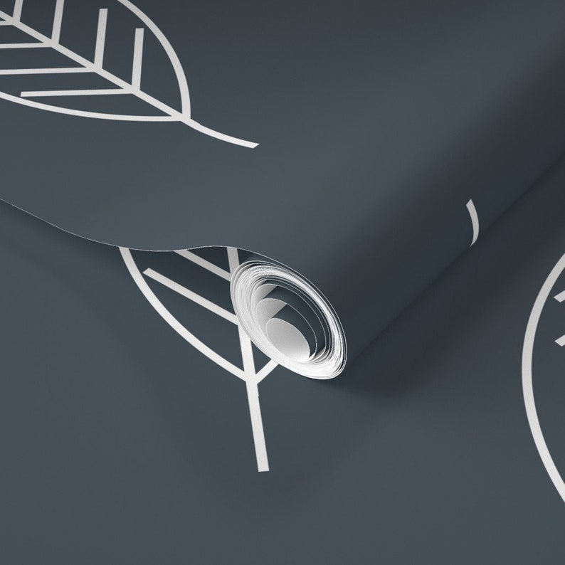 Minimalist Leaves Wallpaper Tree Leaves Blue Navy by Sunny Etsy