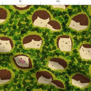 Hedgehogs Fabric - Hedgehogs In Hedges By Ceciliamok - Hedgehogs Cute Woodland Baby Animal Green Cotton Fabric By The Yard With Spoonflower