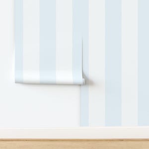 Stripe Peel and Stick Wallpaper - Soft Colors Pastel Blue Wide Large Stripe - Removable Wall Decor Art - Pale Blue And White by ellencarroll image 4