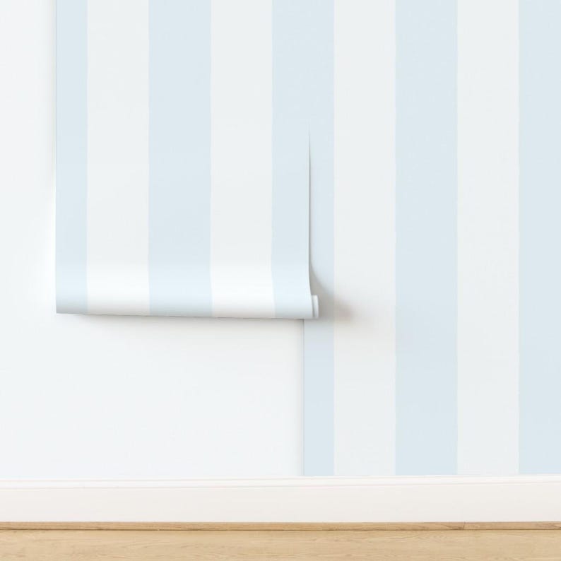Stripe Peel and Stick Wallpaper - Soft Colors Pastel Blue Wide Large Stripe - Removable Wall Decor Art - Pale Blue And White by ellencarroll image 4