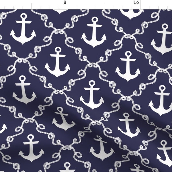 Navy Blue Nautical Anchors Fabric - Anchor Damask Navy By Mjmstudio - Anchors Cotton Fabric By The Yard With Spoonflower