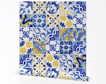 Spanish Tiles Wallpaper - Detailed Azulejos by ilonitta - Cobalt Blue Mediterranean Mosaic Removable Peel and Stick Wallpaper by Spoonflower