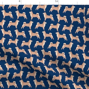 Shiba Inu Fabric - Shiba Inu Cute Navy Blue Fabric Pet Print Japanese Fabric Dog By Petfriendly - Cotton Fabric By The Yard With Spoonflower