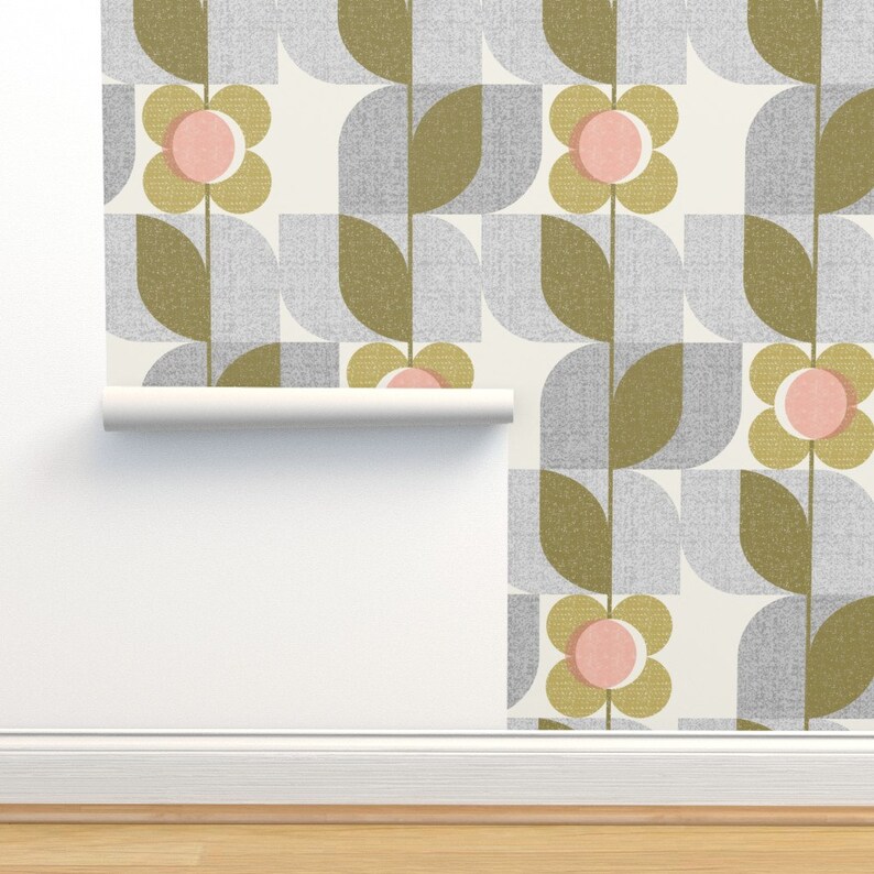 Retro Floral Wallpaper Mid Century Botanical by Ottomanbrim - Etsy