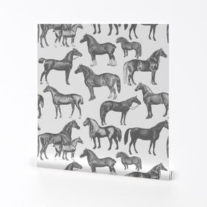 Horse Wallpaper - Horse Large Print Black And White By Ponymacaroni - Custom Printed Removable Self Adhesive Wallpaper Roll by Spoonflower