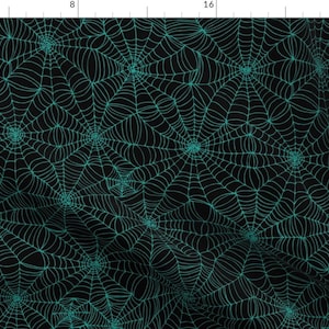 Spider Web Fabric - Spiderwebs - Turquoise Black By Cecca - Spooky Halloween Horror Goth Spiders Cotton Fabric By The Yard With Spoonflower