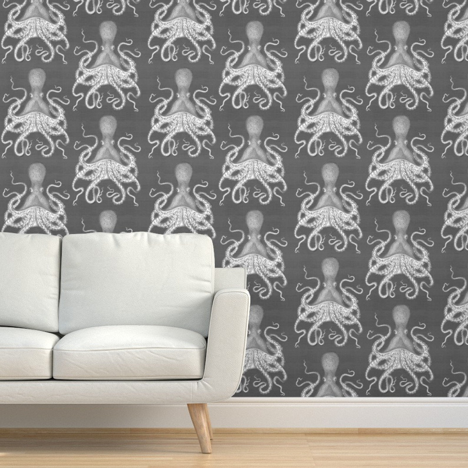 Octopus on Gray Wallpaper Octopus Oasis Gray by | Etsy