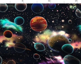 Space Fabric - Space And Planets By Jadegordon - Outer Space Planetary Universe Galaxy SciFi Cotton Fabric By The Yard With Spoonflower