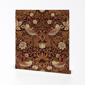 Rust Victorian Removable Peel and Stick Wallpaper - William Morris Historical - Wall Art Wall Decor - Strawberry Thief by peacoquettedesigns